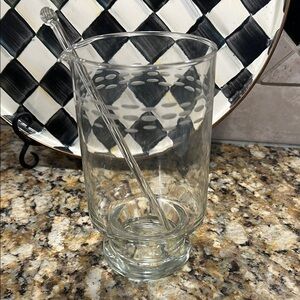Princess House Clear Glass Tumbler with Stirrer. 7” high.
